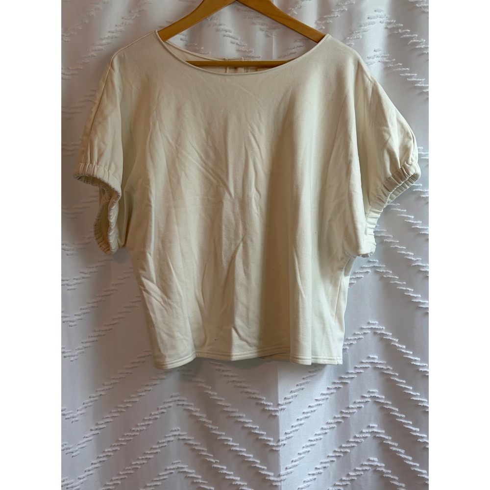 Melloday Womens Button Back Puff Sleeve Knit Top Cream Ivory Large CET230782E-PV